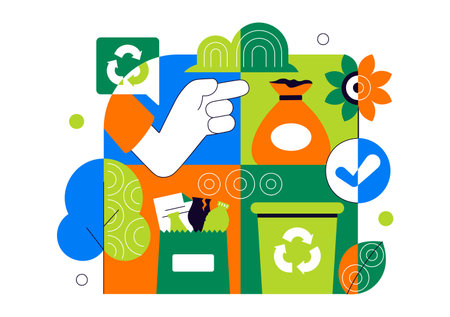 Waste Sorting and Recycling Concept Vector Illustration Showing Sustainable Environmental Management And Eco Friendly Practices in a Backgroundのイラスト素材