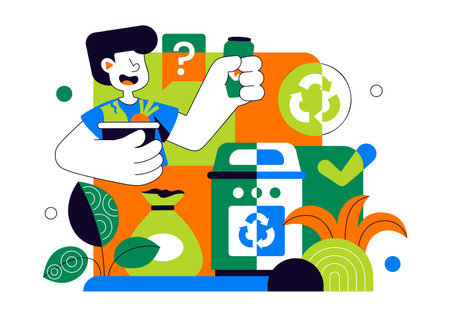 Waste Sorting and Recycling Concept Vector Illustration Showing Sustainable Environmental Management And Eco Friendly Practices in a Backgroundのイラスト素材