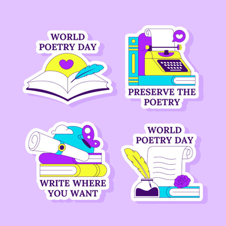 World Poetry Day Label Design Using Flat Cartoon Hand Drawn Background Illustrationのイラスト素材