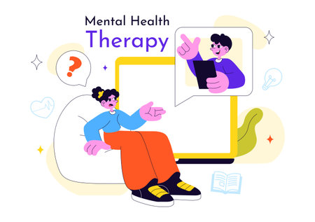 Mental Health Therapy Session Vector Illustration Showing Supportive Counseling, Emotional Healing and Professional Psychological Care In a Backgroundのイラスト素材