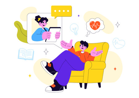 Mental Health Therapy Session Vector Illustration Showing Supportive Counseling, Emotional Healing and Professional Psychological Care In a Backgroundのイラスト素材