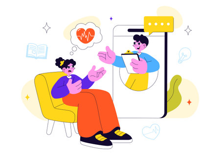 Mental Health Therapy Session Vector Illustration Showing Supportive Counseling, Emotional Healing and Professional Psychological Care In a Backgroundのイラスト素材