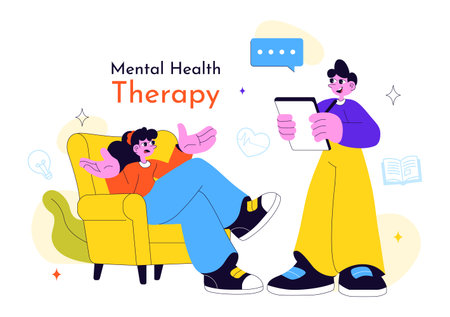Mental Health Therapy Session Vector Illustration Showing Supportive Counseling, Emotional Healing and Professional Psychological Care In a Backgroundのイラスト素材