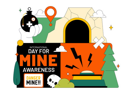 International Day For Mine Awareness Vector Illustration Promoting Safety Education, Humanitarian Action, And Global Peace Campaign a Backgroundのイラスト素材