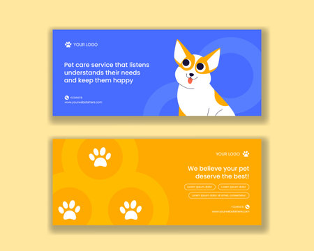 Pets Care Services Horizontal Banner With Flat Cartoon Hand Drawn Style Illustrationのイラスト素材