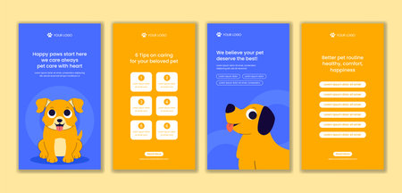 Hand Drawn Flat Cartoon Pets Care Services Social Media Stories Templates Illustrationのイラスト素材