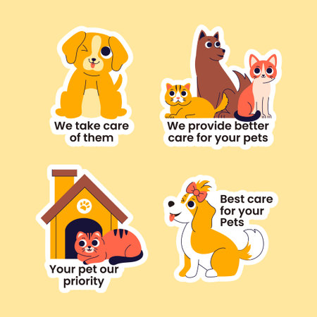 Pets Care Services Label Design In Flat Cartoon Hand Drawn Illustration Styleのイラスト素材