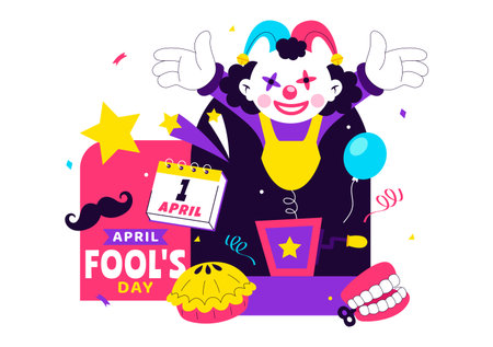 Happy April Fools Day Celebration Illustration Featuring A Jester Hat And Surprise Box To Trick People In Flat Cartoon Holiday Style Backgroundのイラスト素材