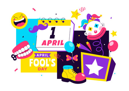 Happy April Fools Day Celebration Illustration Featuring A Jester Hat And Surprise Box To Trick People In Flat Cartoon Holiday Style Backgroundのイラスト素材
