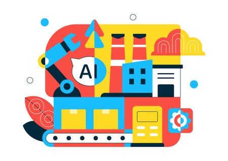 AI Robotics In Industry Vector Illustration Featuring Smart Automation, Industrial Robots, Advanced Manufacturing Technology Backgroundのイラスト素材