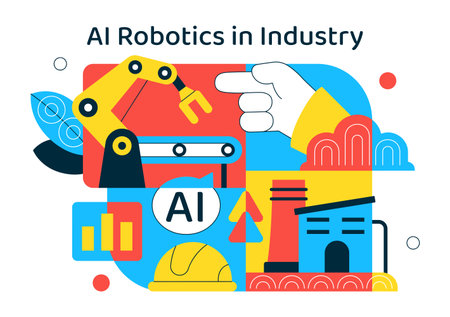 AI Robotics In Industry Vector Illustration Featuring Smart Automation, Industrial Robots, Advanced Manufacturing Technology Backgroundのイラスト素材