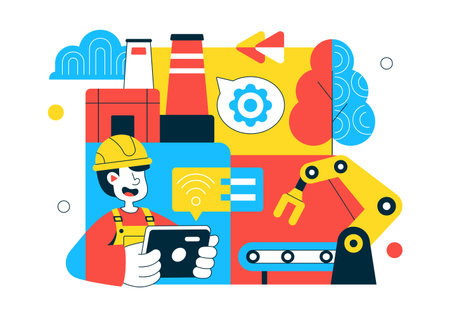 AI Robotics In Industry Vector Illustration Featuring Smart Automation, Industrial Robots, Advanced Manufacturing Technology Backgroundのイラスト素材