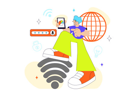 Global Digital Transformation Vector Illustration Featuring Modern Technology Innovation, Business Growth, And Future Connectivity In Flat Backgroundのイラスト素材