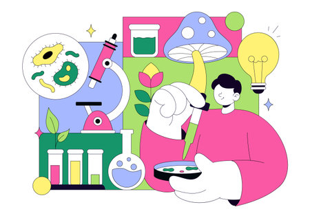 Biology Vector Illustration Featuring DNA Gene Molecule, Virus, Genetic Biotechnology, Chemistry, Genome, And Science Flat Style Backgroundのイラスト素材