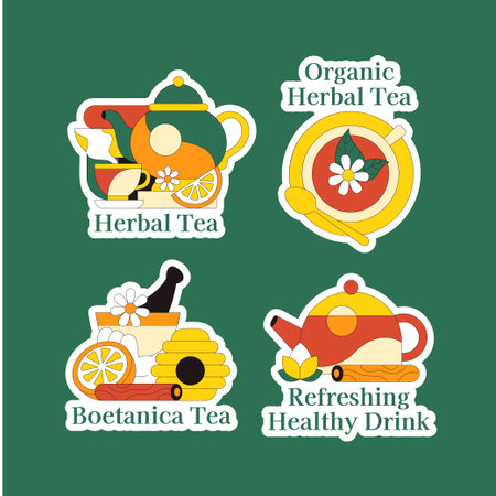 Label Design Herbal Tea Flat Cartoon Hand Drawn Background Illustrationのイラスト素材