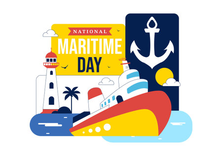 World Maritime Day Vector Illustration Featuring Sea And Ship For Shipping Safety, Security, And Marine Environment With Nautical Flat Backgroundのイラスト素材