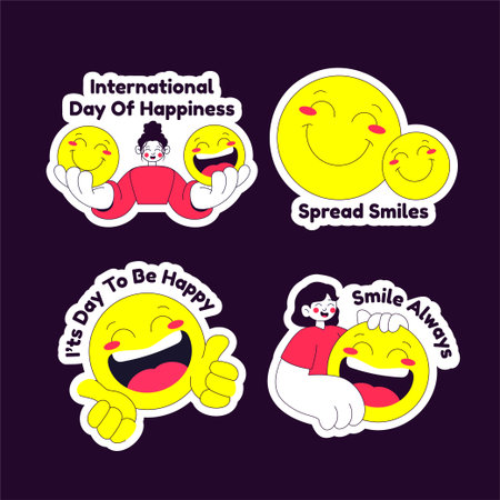World Happiness Day Flat Cartoon Hand Drawn Label Background Illustrationのイラスト素材