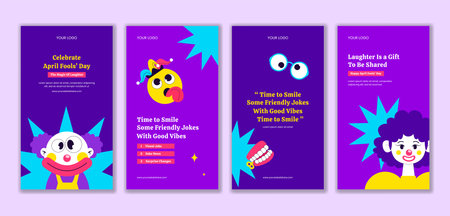 Hand Drawn Flat Cartoon Background Social Media Stories Happy April Fools Day Illustrationのイラスト素材