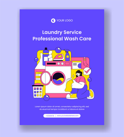 Vertical Poster Laundry Service with Flat Cartoon Hand Drawn Illustration Styleのイラスト素材