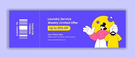 Laundry Service Ticket Flat Cartoon Hand Drawn Background Illustration Designのイラスト素材