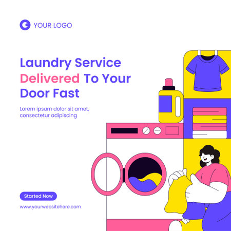 Flat Cartoon Hand Drawn Laundry Service Illustration with Clean and Friendly Styleのイラスト素材