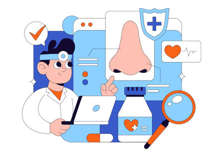 Otorhinolaryngologist Vector Illustration in a Healthcare Environment Related to Medical Conditions of the Ear Nose and Throat on a Flat Backgroundのイラスト素材