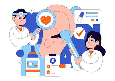 Otorhinolaryngologist Vector Illustration in a Healthcare Environment Related to Medical Conditions of the Ear Nose and Throat on a Flat Backgroundのイラスト素材