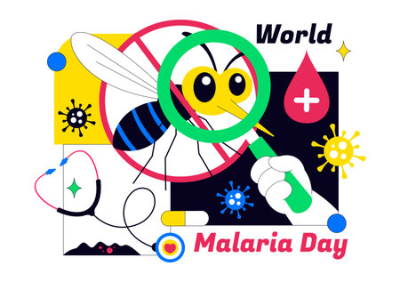 World Malaria Day Vector Illustration on April 25 Featuring Earth Protected from Mosquitoes to Prevent Bites in a Healthcare Flat Backgroundのイラスト素材