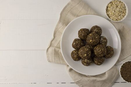 Oat, seed and nut energy balls, top view