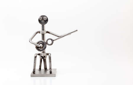 Stainless steel drummer isolated in white の写真素材