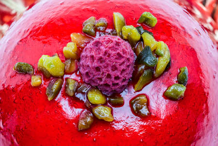 an delicious raspberry pie on an plateの写真素材