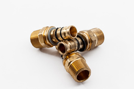 parts of copper with an o-ring seal on white backgroundの写真素材