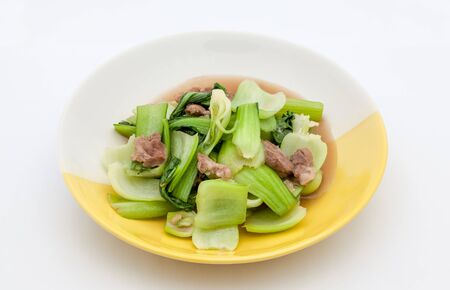 thai food with pork and vegetables with oyster sauce and garlicの写真素材