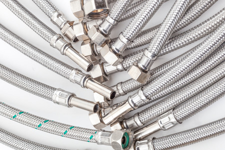 on a white background lies plumbing materialの写真素材