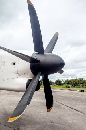 an aircraft wing with a motor-driven propellersの写真素材