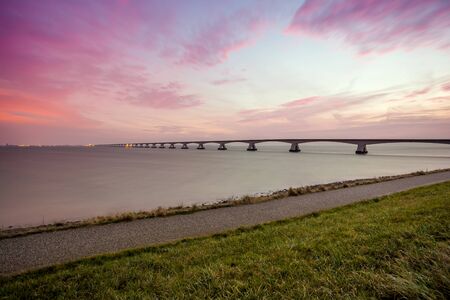 the longest bridge in the Netherlands over the seaの写真素材