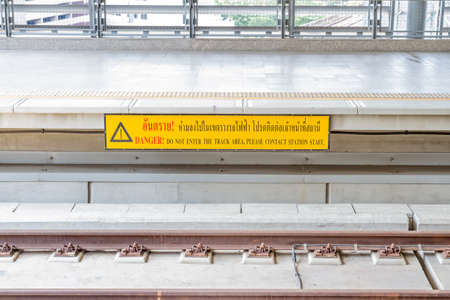 Do not enter the track area sign in train station in Bangkokの写真素材