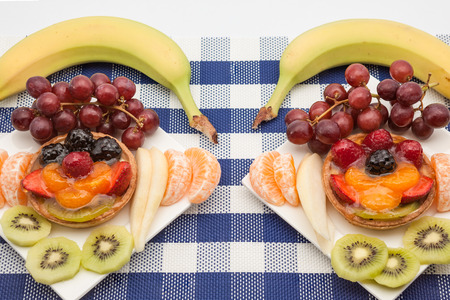 on an plate of delicious fruit tartの写真素材