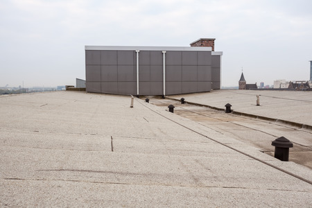 an flat roof with roofing and Safety lineの写真素材