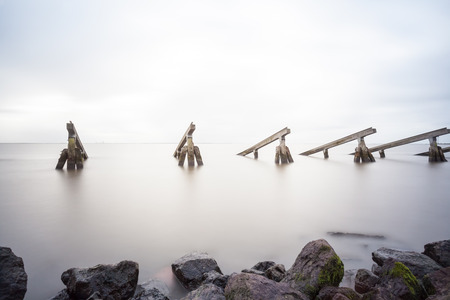 These breakwaters lie in the sea of Markenmeerの写真素材