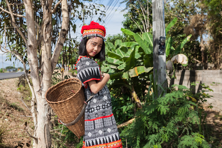 Thai girl play around whit traditional Thai costumeの写真素材