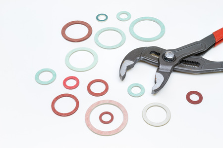 different diameters of gaskets with a water wrenchの写真素材
