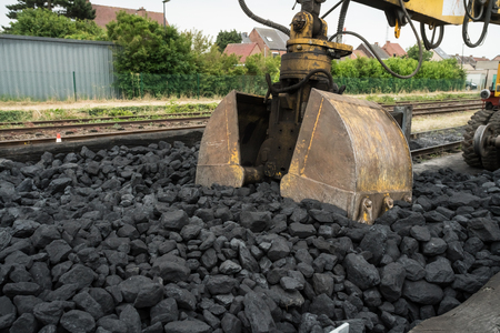 coal box with a coal working crane for filling a steam trainの写真素材