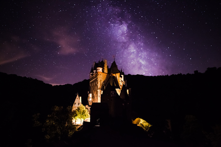 Milky way with Castle Eltz in Germanyのeditorial素材