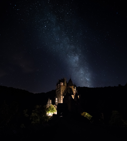 Milky way with Castle Eltz in Germanyのeditorial素材