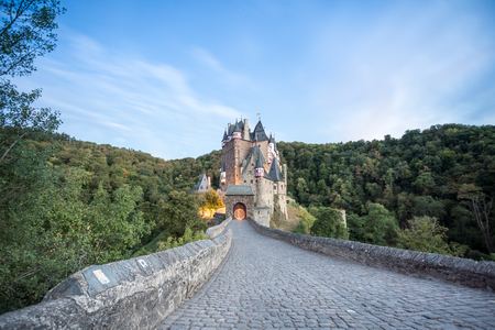 in the eve at the Eltz Castle with a beautiful evening light and starsのeditorial素材