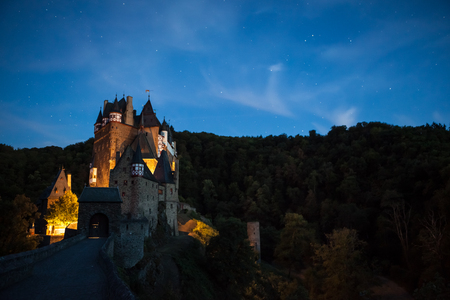 in the eve at the Eltz Castle with a beautiful evening light and starsのeditorial素材