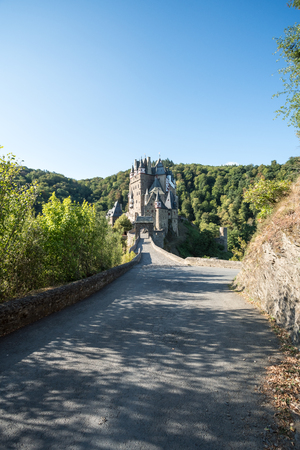in the eve at the Eltz Castle with a beautiful blue skyの写真素材