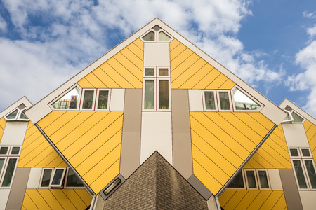 in Rotterdam in the Netherlands there are cube houses in yellowのeditorial素材