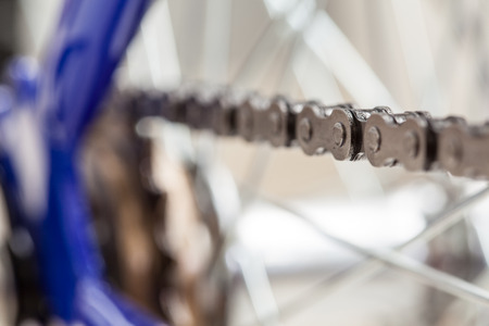 in close up of a Chain and sprocket of bicycle